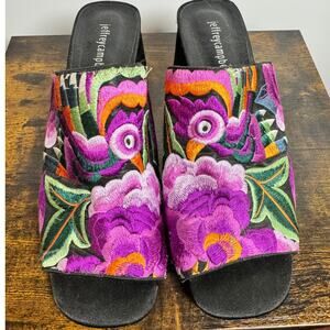 Jeffrey Campbell Mule Women 10 Embroidered Bird Floral Mid Heel Party Core Ex